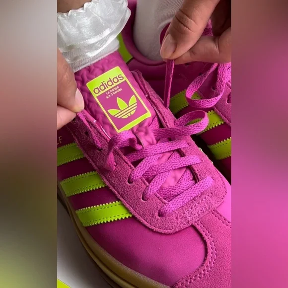 Adidas Gazelle Bold Neon Pink and Lime Sneakers - Picture 12 of 12